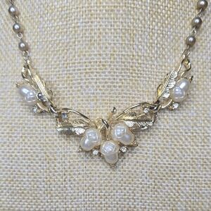 Coro Signed Acorn And Oak Leaf Gold Tone W/ Rhinestones Choker Necklace Vtg